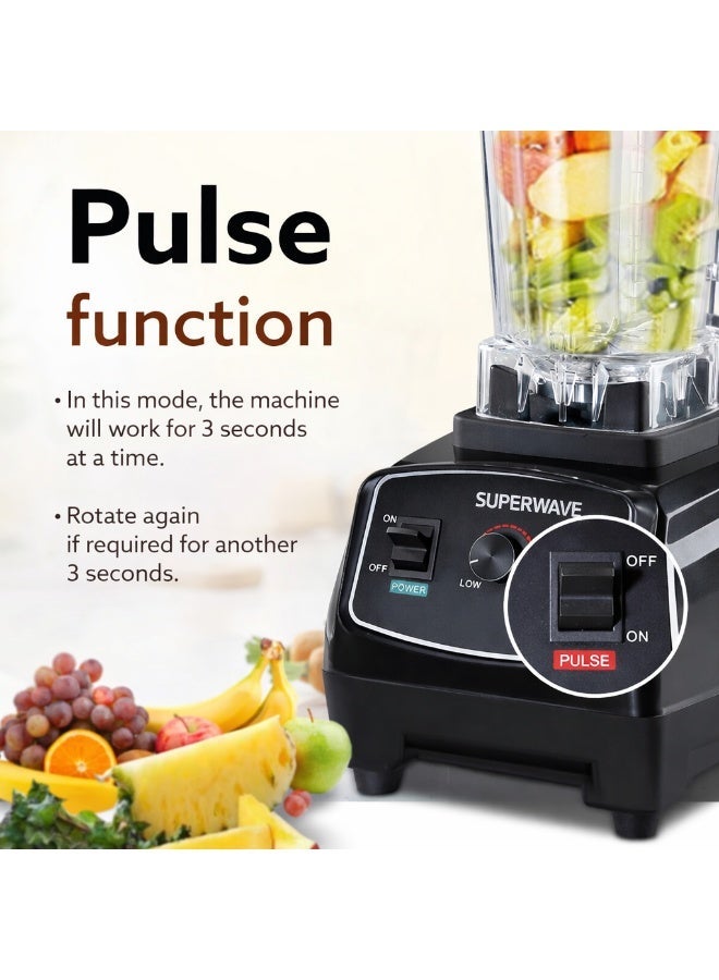 سوبر ويف خلاط SUPERWAVE التجاري SW-2501 – إصدار بريميوم بقدرة 2200 واط، وعاء 3.9 لتر خالٍ من BPA، أداء احترافي عالي السرعة، حماية من ارتفاع الحرارة، شفرات ستانلس ستيل - Image 3